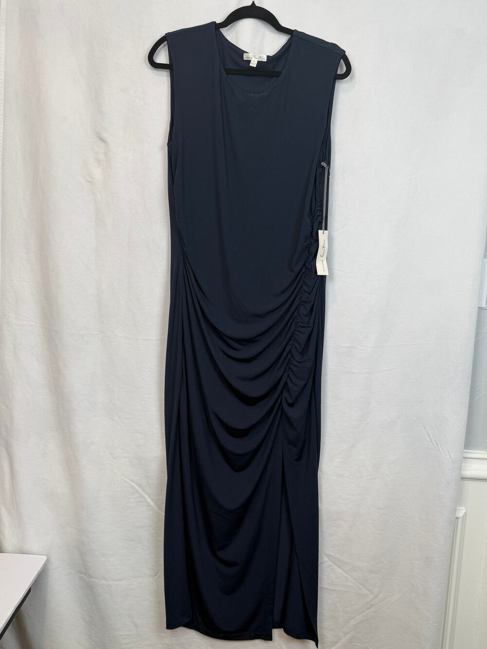 Nine Britton Women XL Navy Ruched Side Midi Dress NWT Sleeveless Stretch New